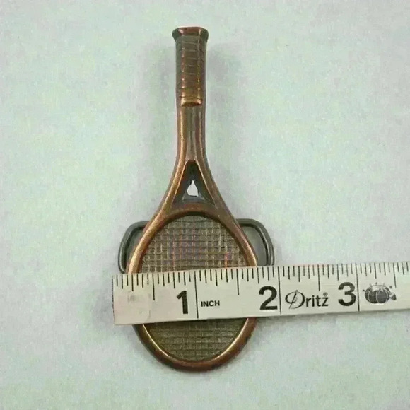 Vintage Belt Buckle Tennis Racquet & Ball Sport Gold Tone Metal RARE! - Picture 7 of 12